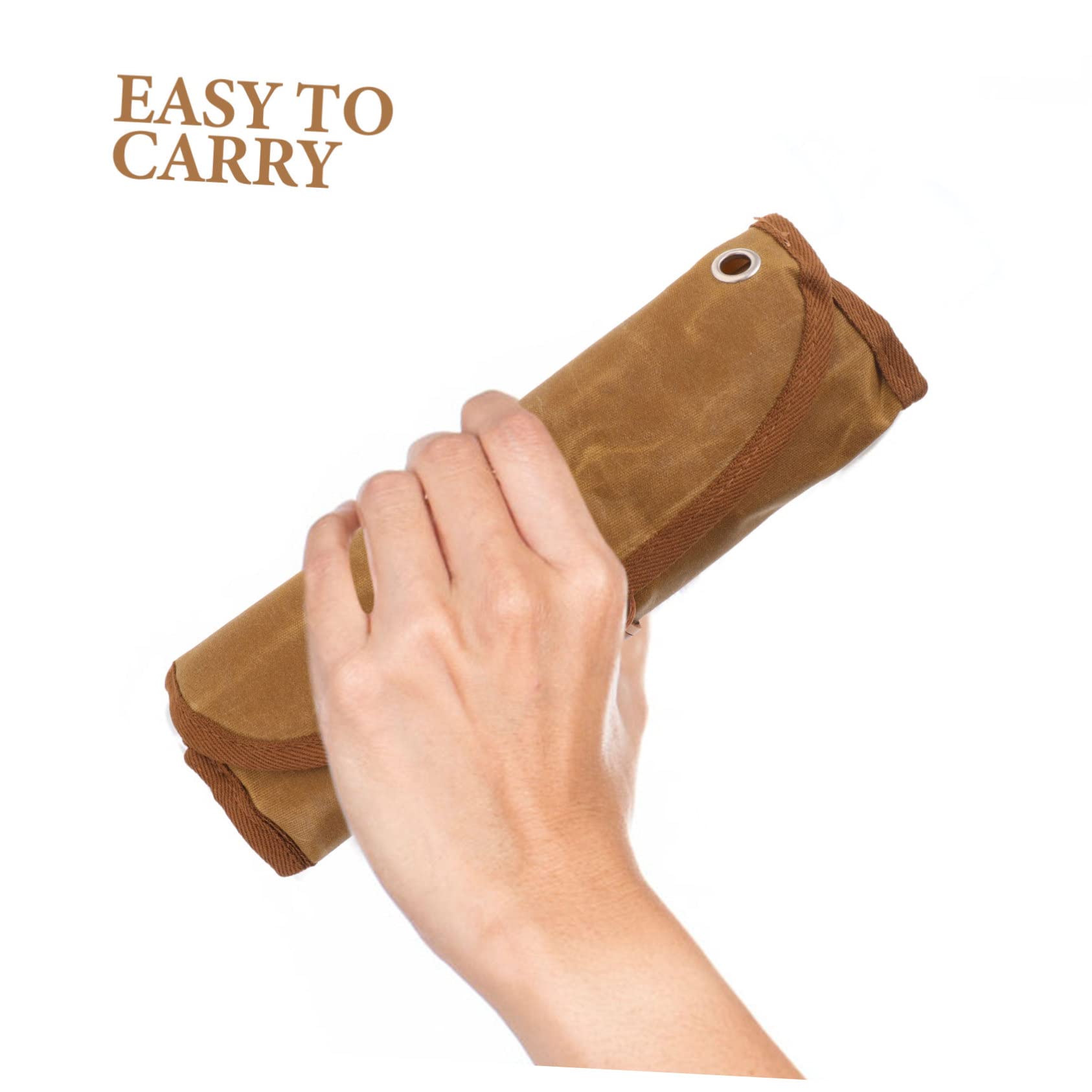 BESTonZON Campingbesteck Satz mit Tasche aus Canvas und Edelstahl Besteckset fürs Picknick mit Integriertem Fach zur Ordnung und Kratzschutz für Outdoor und Indoor