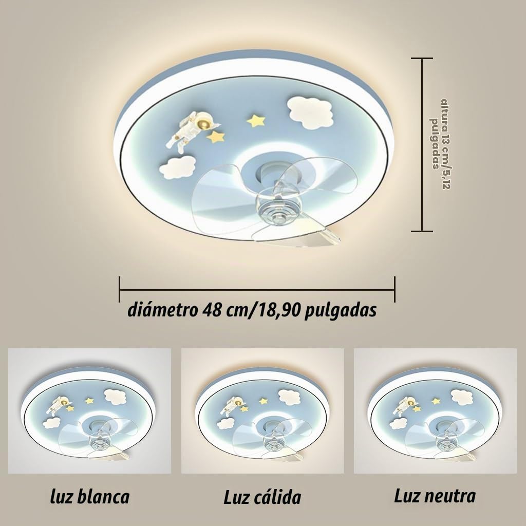 Ventilador De Techo con Luz LED Lámpara Moderna para Niños Lámpara De Techo para Habitaciones Infantiles (niños Y Niñas) Lámpara De Dormitorio con Mando A Distancia Lámpara De Salón(B)