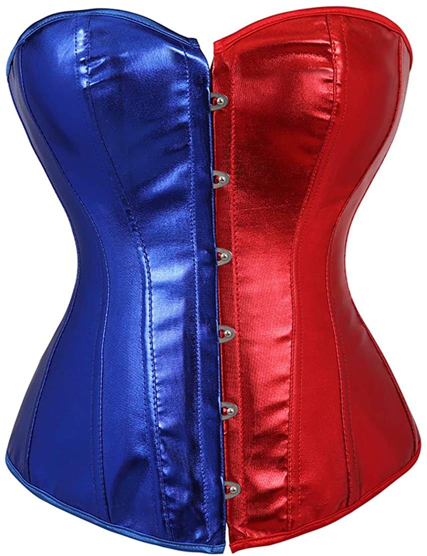 jutrisujo Corsets for Women Overbust Bustiers Sexy Gothic Basques Burlesque Costume Halloween Blue red XL