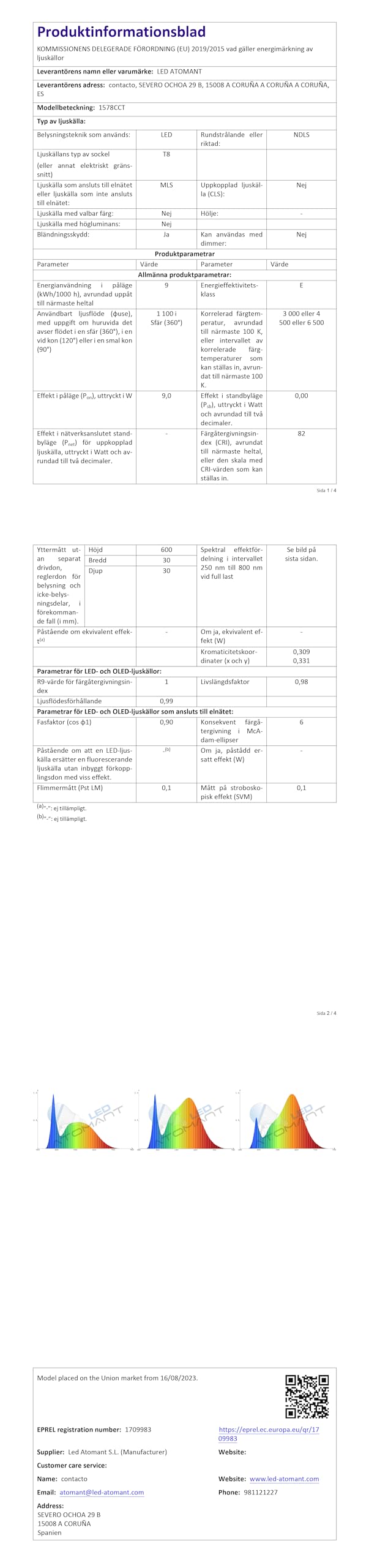 LED ATOMANT 24x Tubo LED T8 60cm 9W CCT 3000-6500K 1100lm