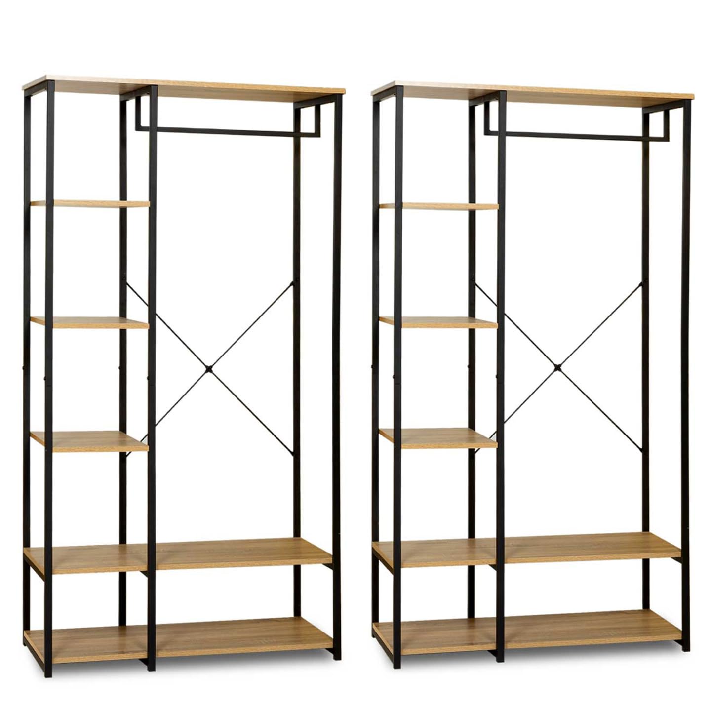 IDMarket - Dressing modulable double penderie étagère L. 180 cm DETROIT design industriel
