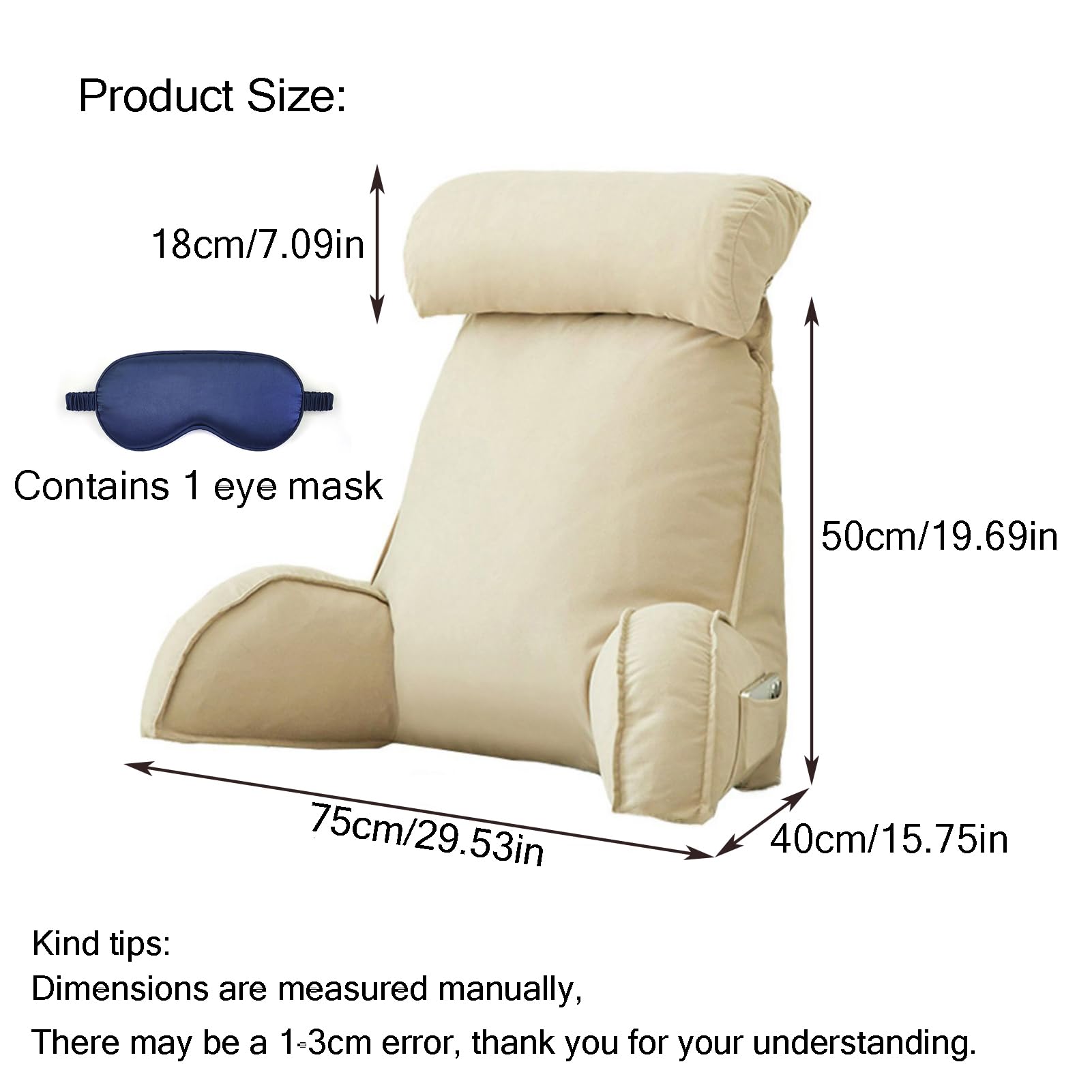 Cuscino lombare da lettura con braccioli, cuscino lombare staccabile per comfort ed ergonomia, cuscino per schiena e collo durante la lettura