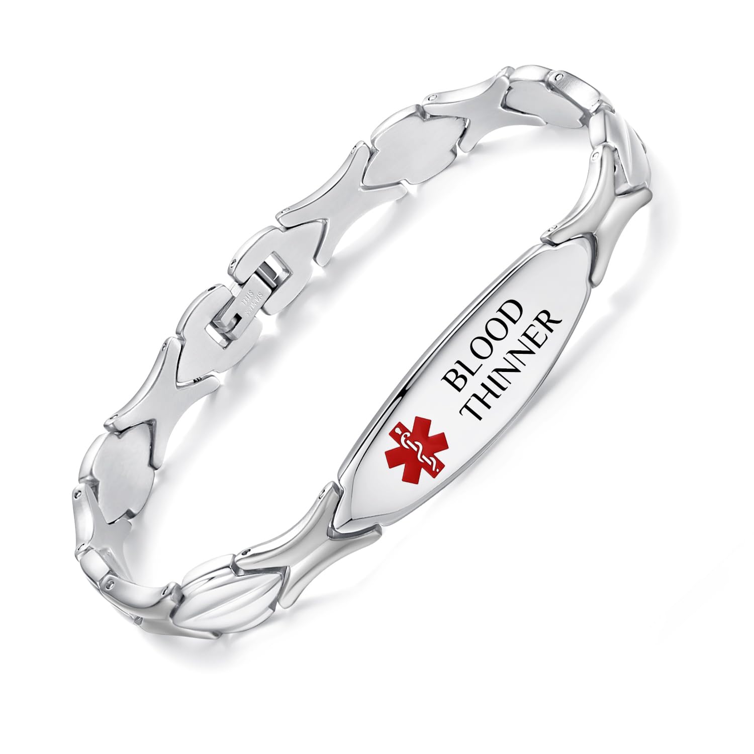 LinnaLovePersonalized Medical Alert Bracelets for women Fashion Stainless Steel Emergency Medical Bracelets w/Free Engraving (7.5)