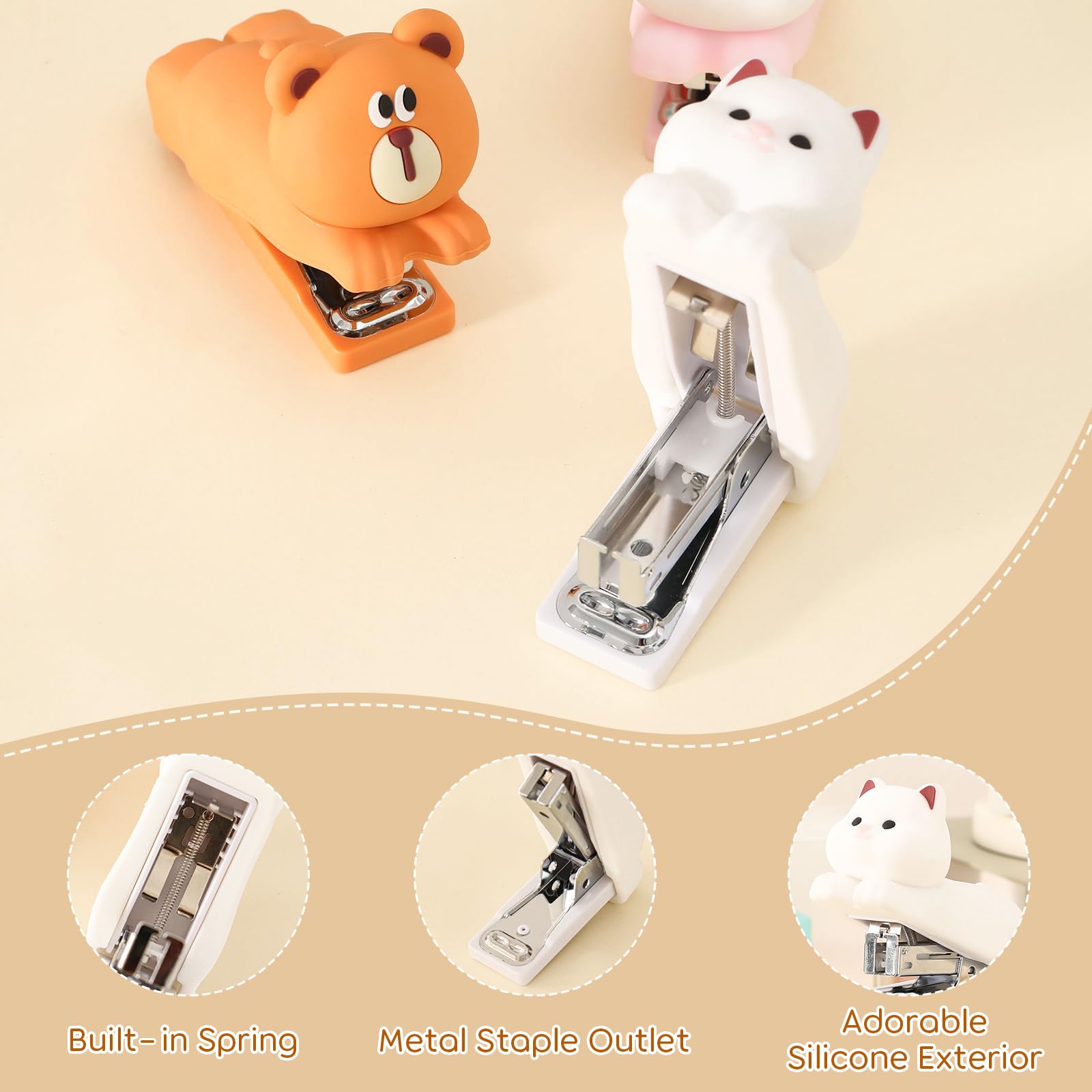 Honagu Mini Cute Animal Stapler with Staples, Cartoon Stereoscopic Silicone (PVC) Stapler, Labor-Saving Office Supplies for Teachers, Students,Girls,Gift Stocking Stuffers for Kids( Puppy): White