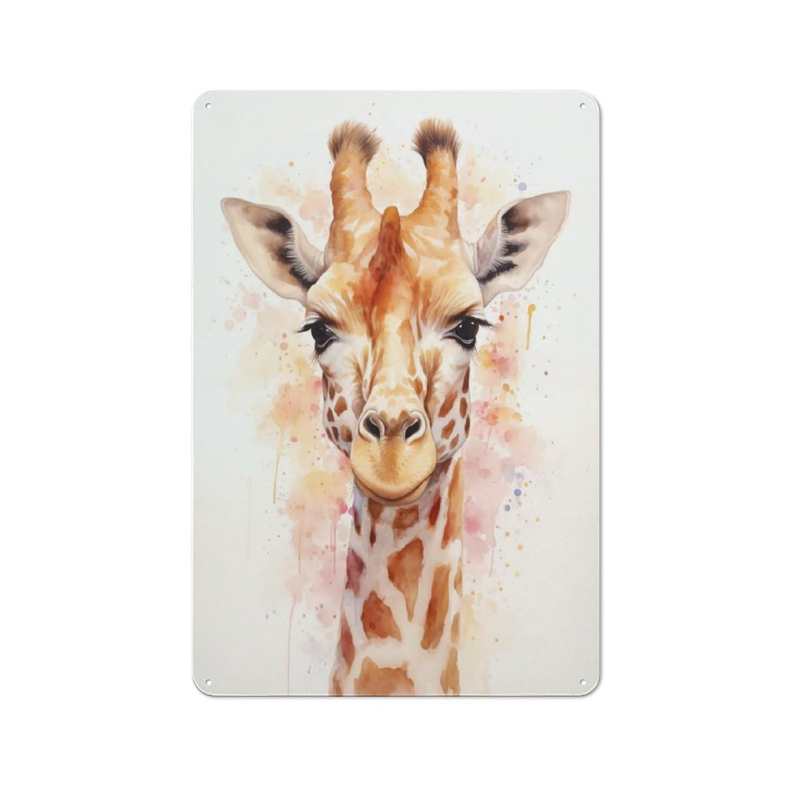 Junmoney Giraffe Watercolor Tin Sign 30X20cm With For Café Or Home Bar, Rustic Decor, For Café-Style Decor Fans