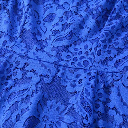 DEATU Princess Dress Women Vintage Floral Cute Lace Cocktail Neckline Ladies Party Swing Sleeveless Dress (S, C-Blue)