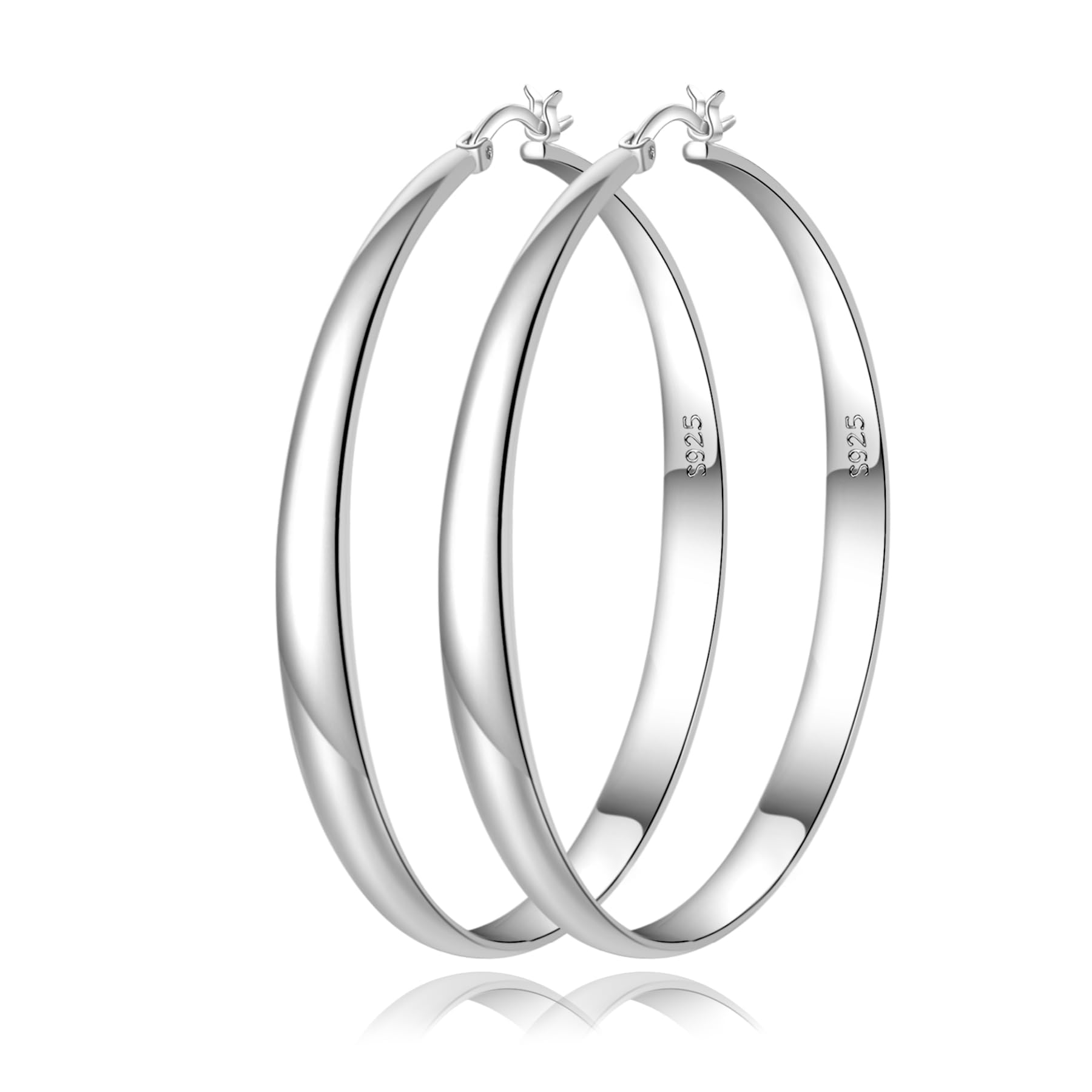 NEVEGE Silver Hoops Earrings for Women Hypoallergenic 925 Sterling Silver Hoop Earrings Thick Large Big Silver Hoop Earrings for Women 25/35/45/55/65mm
