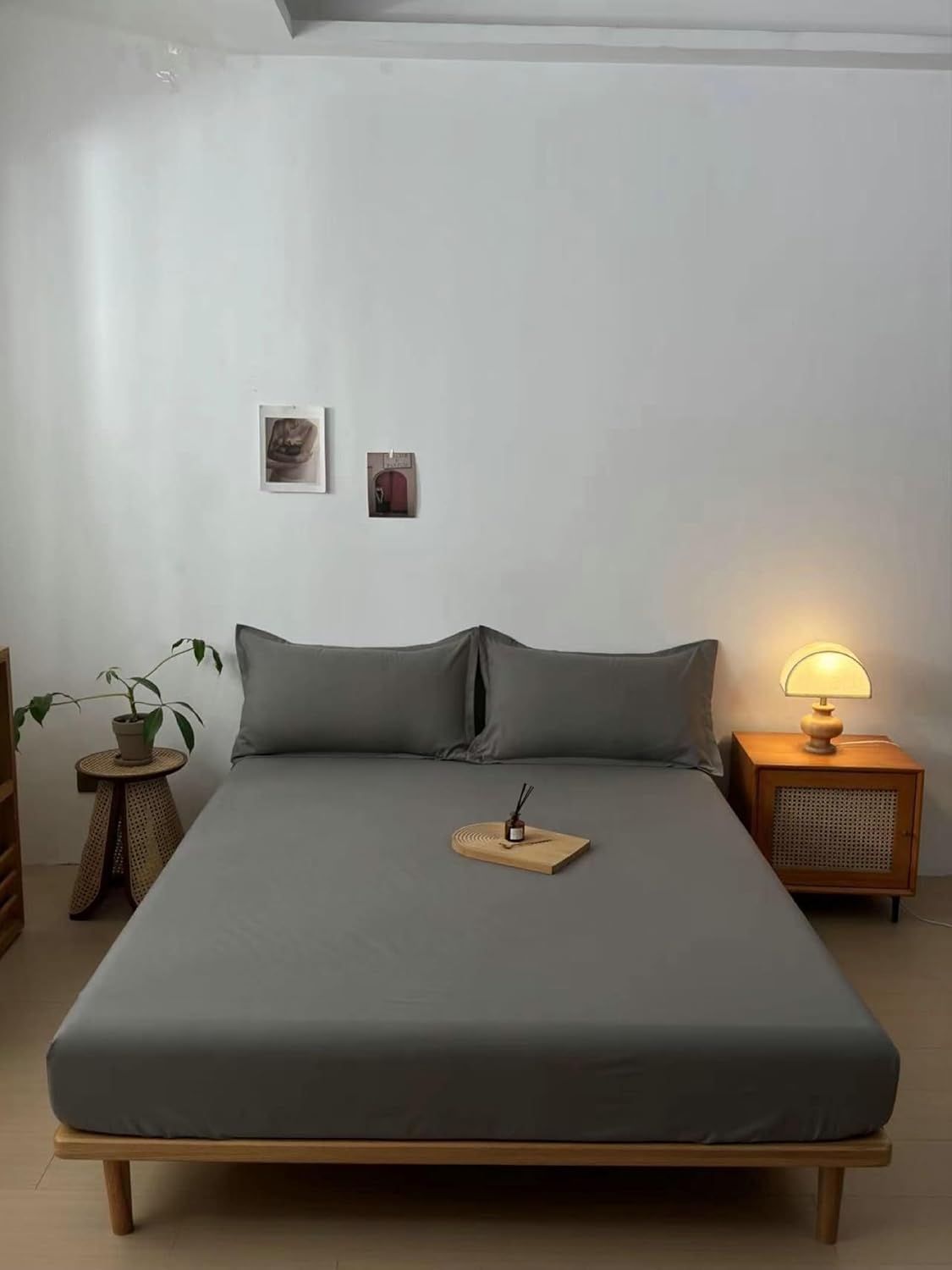Daesar Bedding Fitted Sheet King XL Size 79"x 87"x 10", Bed Sheet Cotton 11-26cm Deep Pocket Solid Color Soft Easy Care Bedspread Bed Cover, Dark Grey