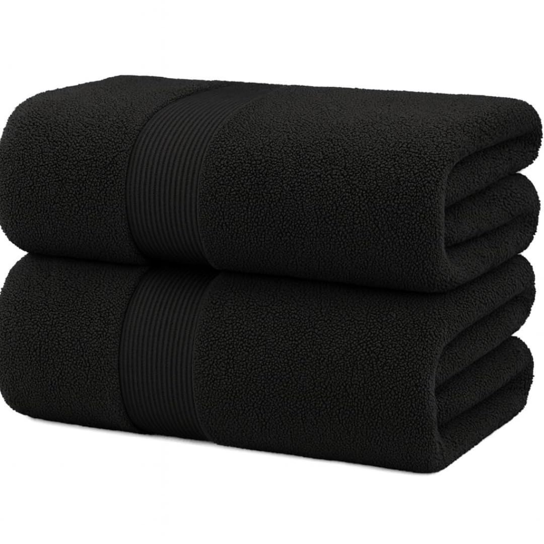 Diamond Tex Premium Extra Large Bath Sheet jumbo towels (90x150 cm–600 GSM) 100% Egyptian Cotton towels bath sheet, Ultra Soft extra large towels, Luxury supersize big towels (2 Set, Black)