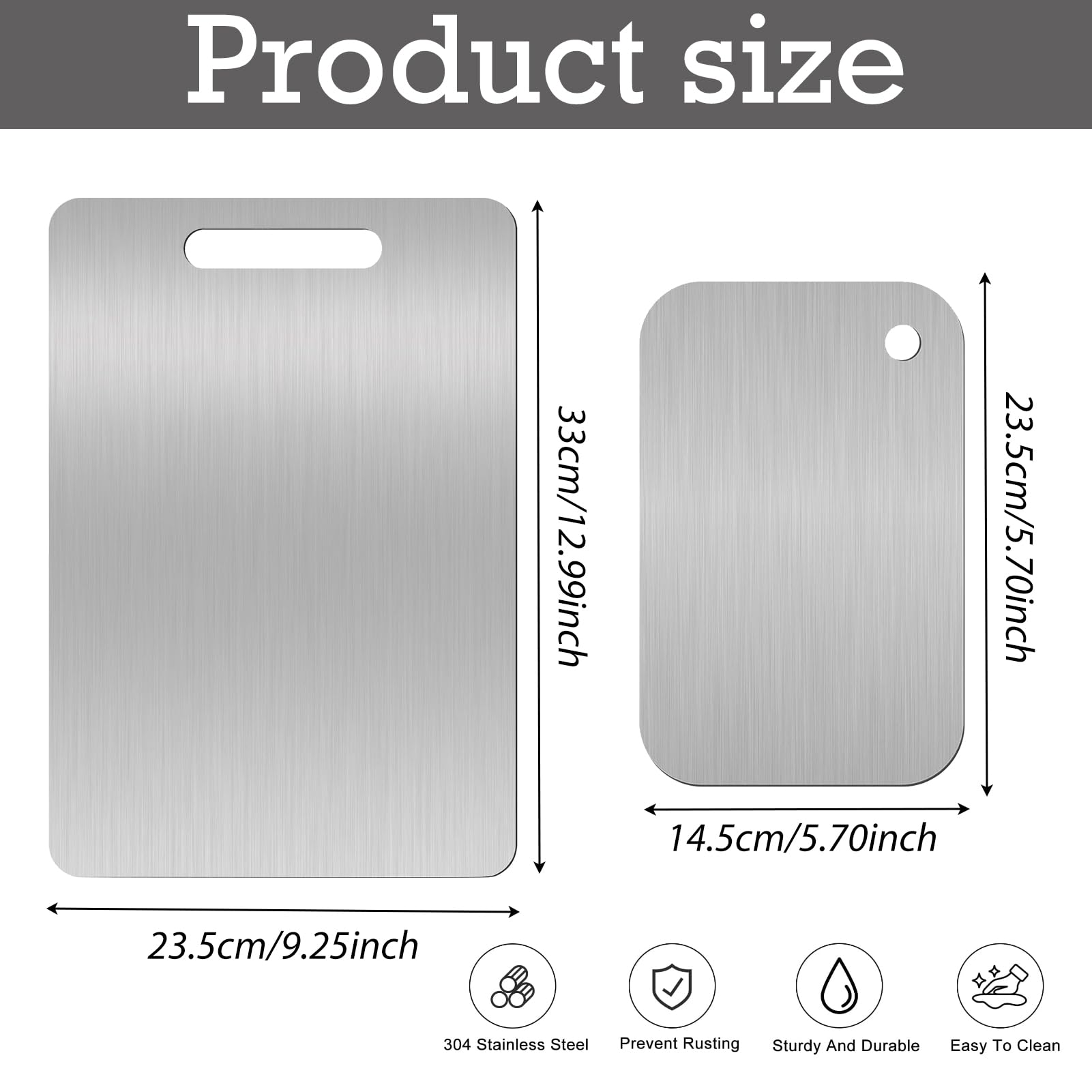 Planche à Découper en Titane 2Pcs, Inox, Acier Inoxydable, Plateau de Service