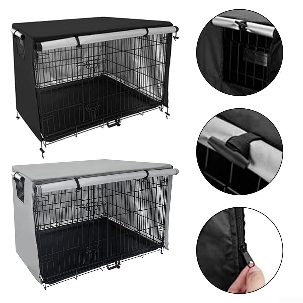 Cubierta de jaula para mascotas de tela Oxford 210D, cubierta de jardín para perro, con capa protectora de tela recubierta de PVC, para la mayoría de jaulas estándar para perros (gris, 124,5 x 79 cm)