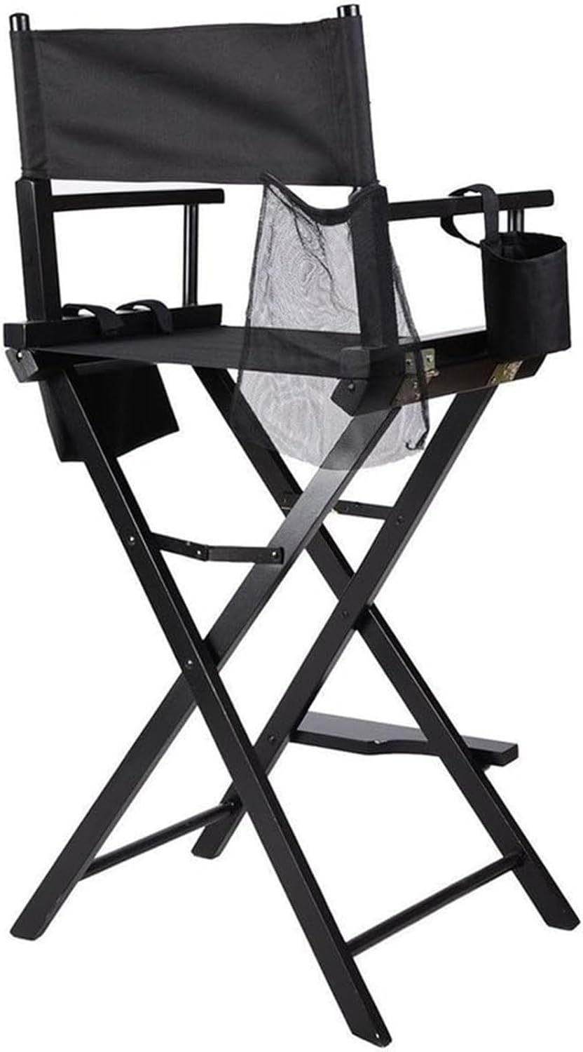 Makeup Artist Chair Professional Portable Wooden Makeup Artist Director Chair with Side Pockets Foldable Beauty Tool for Makeup Artists Black (Black)