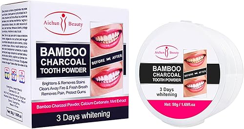 AICHUN BEAUTY Bamboo Charcoal Tooth Powder 3 Days Whitening Fresh Breath Mint Extract Removes Stains 50g1.69fl.oz