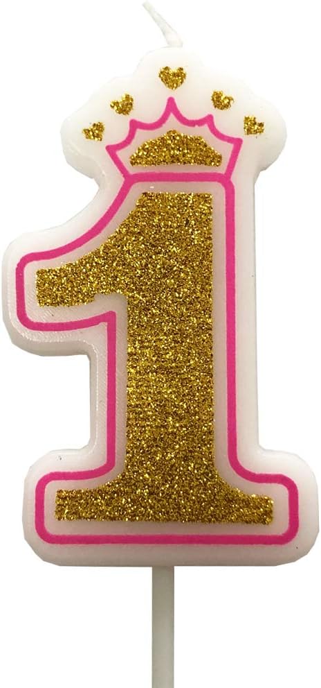 Number 1 Giltter Candle, Pink Number 1