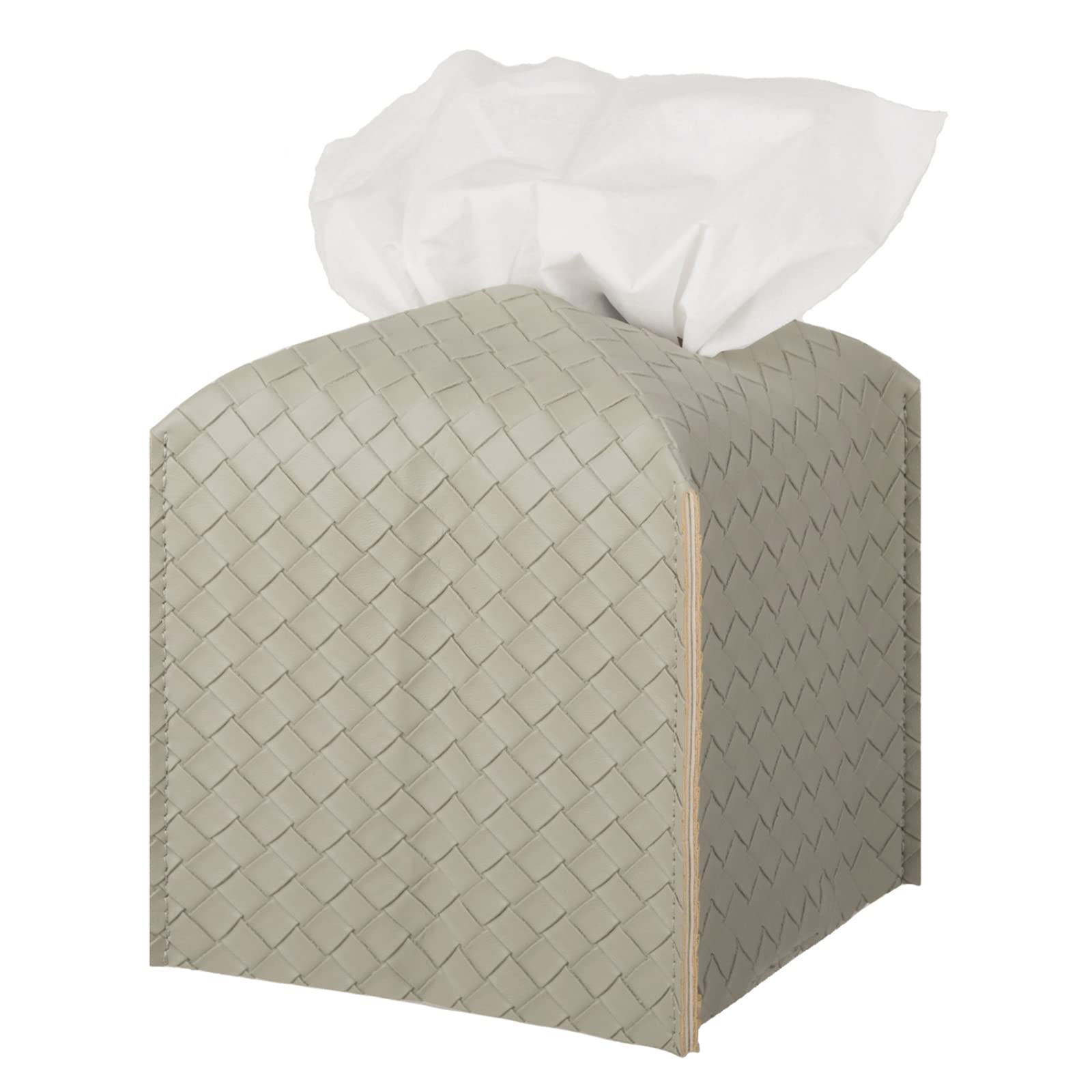 Tissue Box Cover PU Leather Tissue Holder Square Facial Tissue Case Facial Paper Organizer Dispenser for Bathroom, Vanity Countertop, Tabletop, Car, Evergreen
