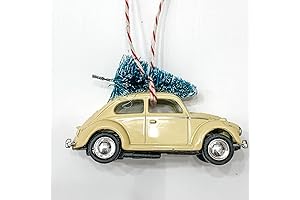 Butter Yellow Ladybug Beetle Christmas Ornament with Tree on Top