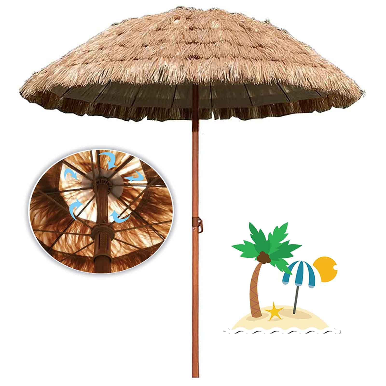 HCZKIUJY 1.8m Thatched Terrace Umbrella, Hawaii Straw Parasols, Garden Parasols, Thatched Umbrellas, Outdoor Waterproof Sunshade, Suitable for Garden and Garden Umbrella Functions