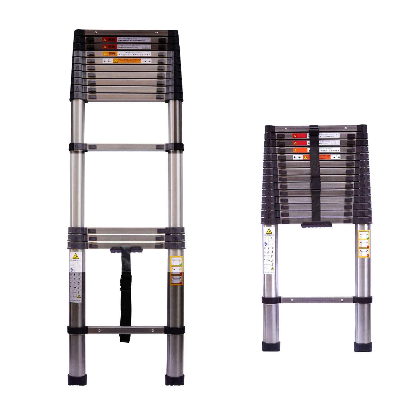 3.8M Extension Ladder Multi-Purpose Stainless Steel Heavy Duty Strong Folding Telescoping Ladder, 330lbs Load Capacity, Non-Slip Rubber Feet Safety Locking Mechanism, Easy to Store or Transport