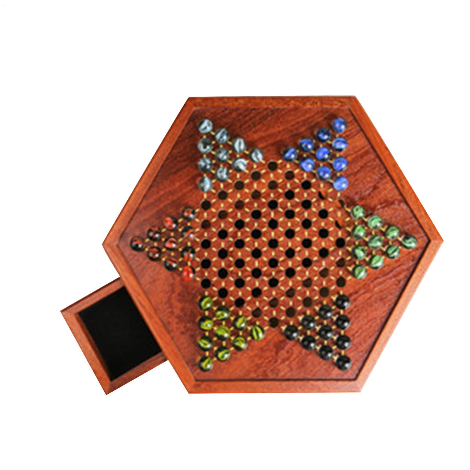 Juego de Juego de Mesa para Damas Chinas - Tablero de Madera Natural de | 12.5" con Cajón de Almacenamiento | Juego de Clásico con Bolas de para Familia y Niños, Juego de Juegos de Madera es