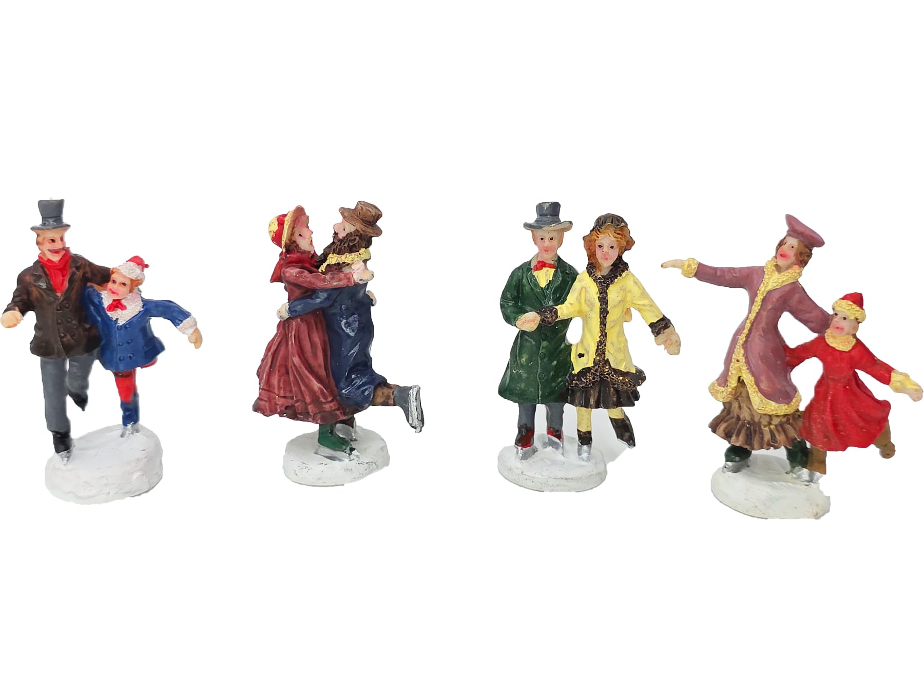 Meindekoartikel Skifahrer Figuren 4er Set – Miniatur-Figuren Für Winterdörfer, Handbemalt, Poly-Material