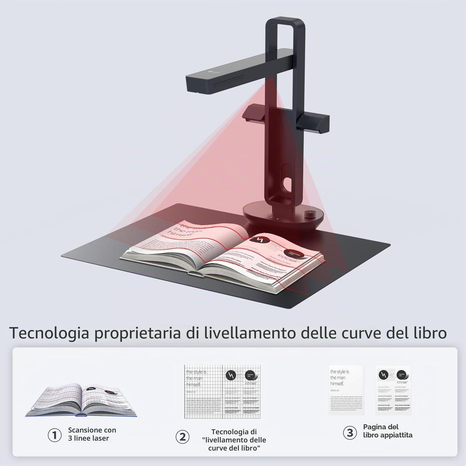 CZUR Aura Pro Scanner per Documenti, Scanner per Libri Document Camera Scanner Portatile ad Alta Definizione Formato Scanner A3&A4 con 14 MP AI Tecnologia OCR 180+ Lingue per Windows Mac