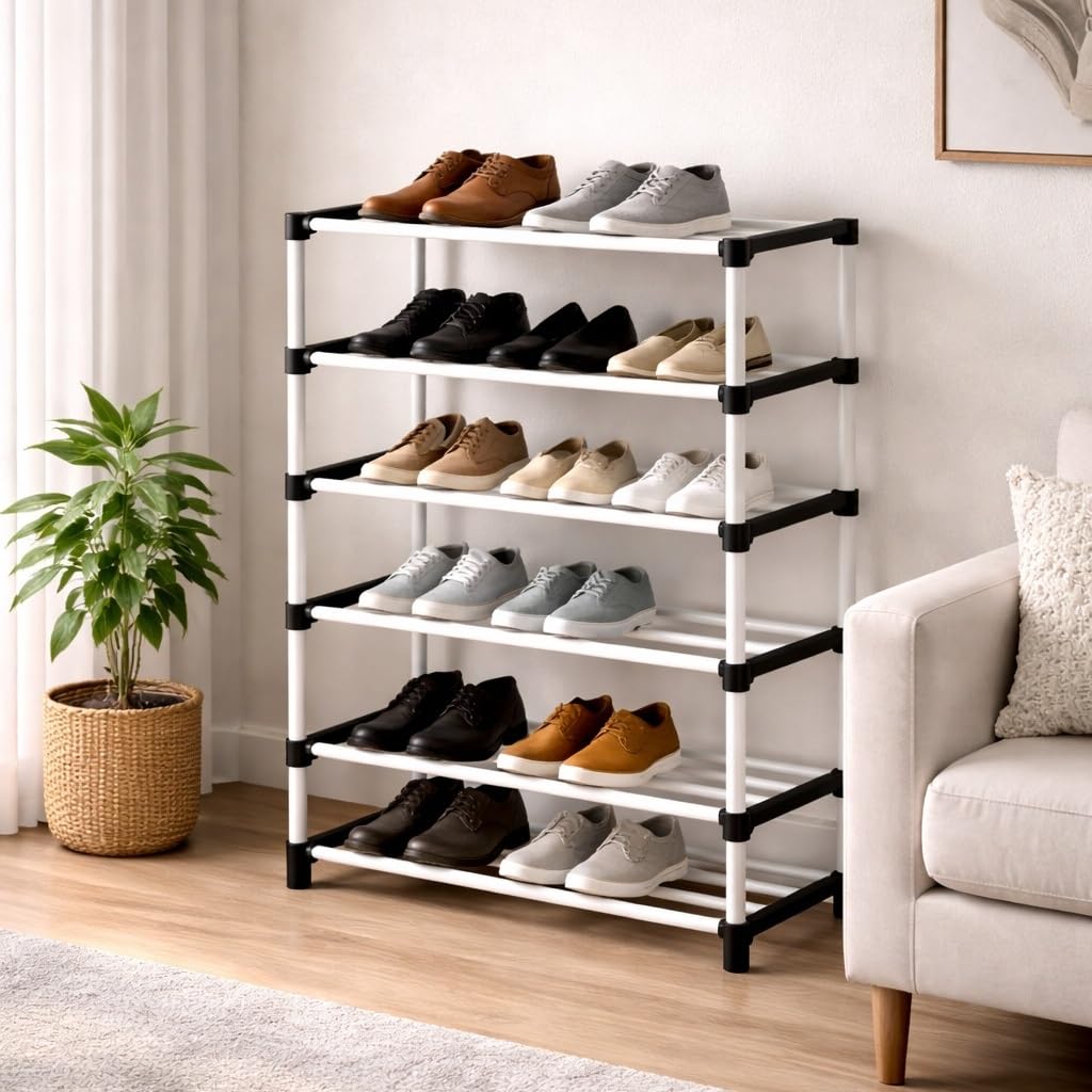 NextZen 6 Layer Multipurpose Shoe Stand & Organizer Rack, Premium Plastic Multipurpose Shoe, Cloth & Book Storage Shelf for Home, Balcony, Living Room & Workspace-image-33