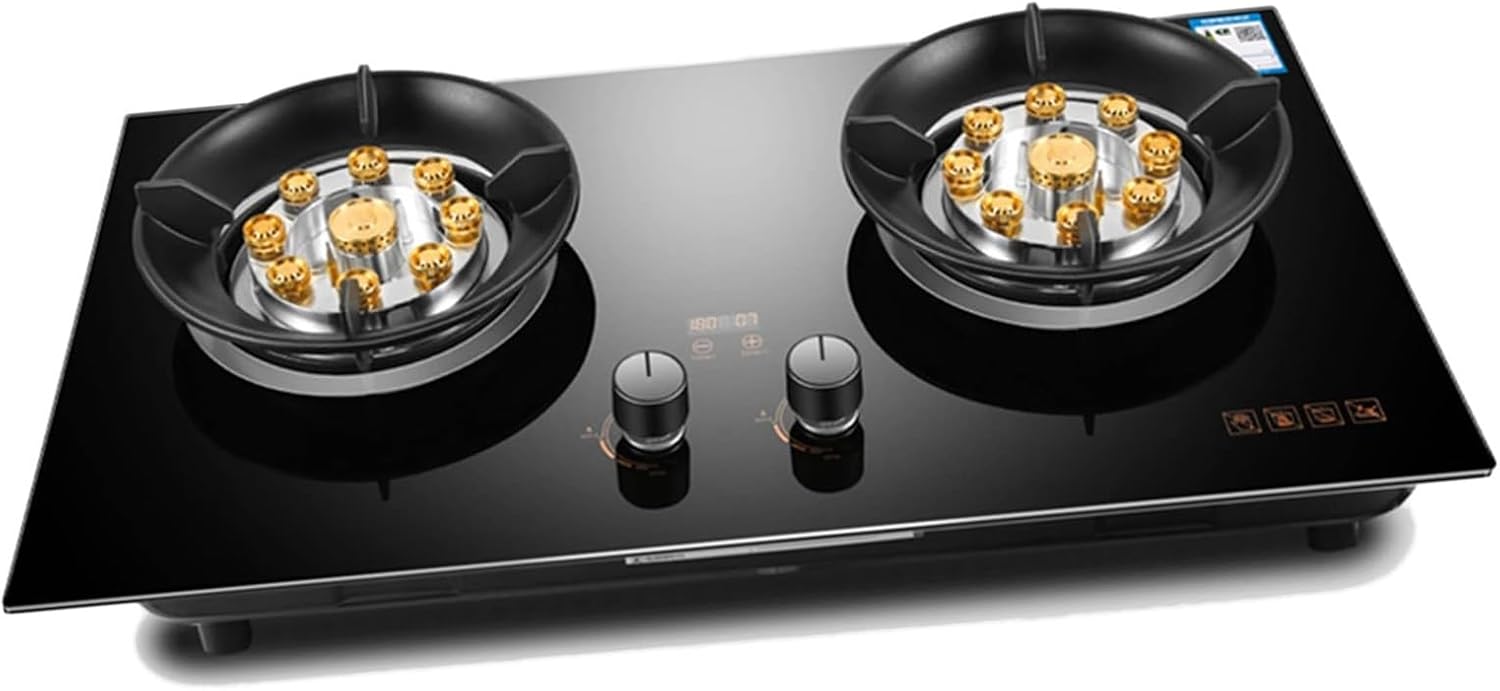 Tempered Glass Gas Stove - Portable Gas Stove, Household Gas Stove With Timer Function, Easy-to-clean Two-burner Stove, Desktop And Embedded Installation Methods (Size : NG)