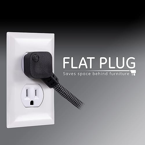 Miniatura 4 de GE UltraPro - Protector SurGE de 6 tomas, cable de extensión trenzado de diseño de 2 pies, enchufe plano, cable de alimentación largo, montaje en