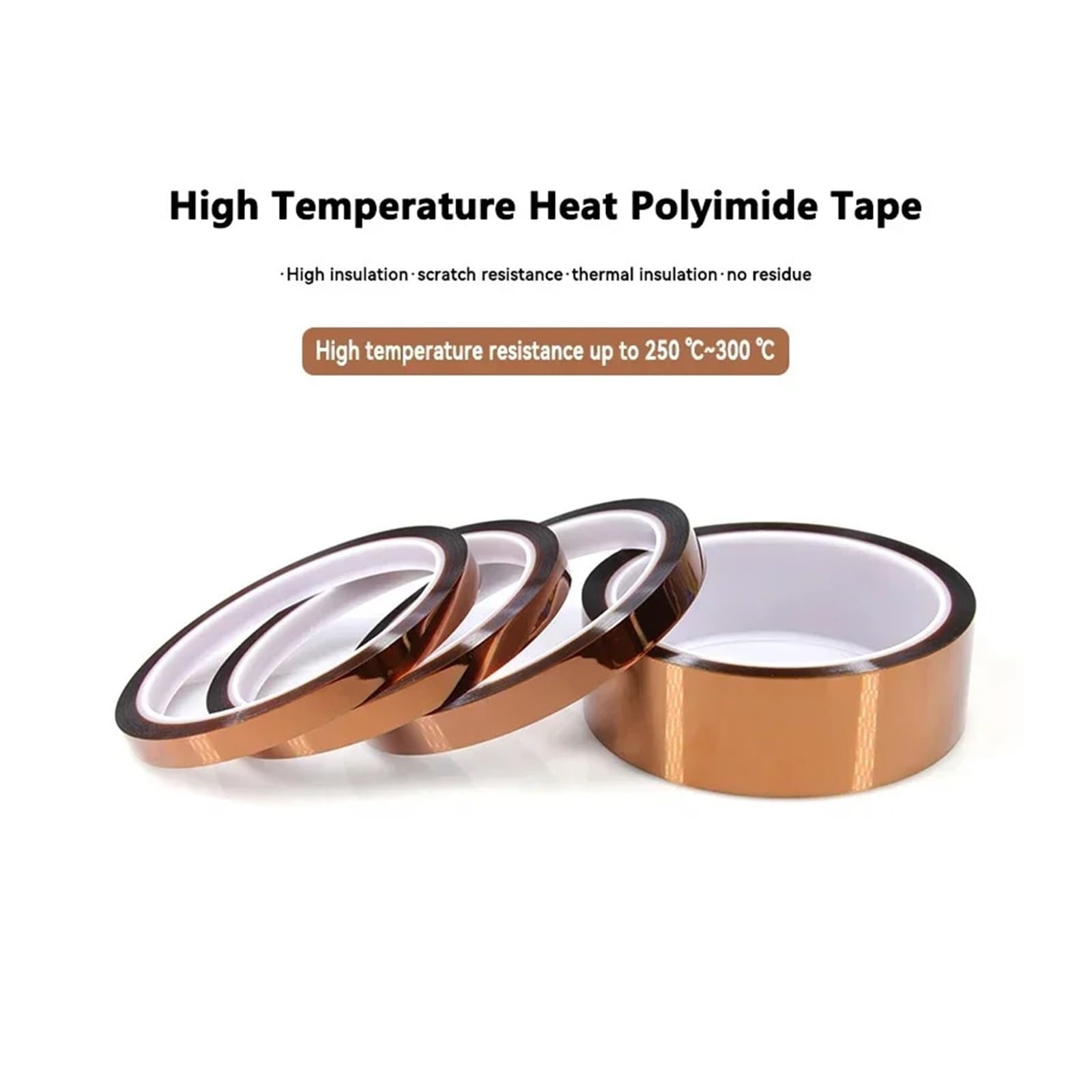 Nastro Isolante Da 3-100 Mm Ad Alta Temperatura BGA Poliimmide Adesivo Protezione Del Pannello Di Stampa 3D per mascheratura/saldatura/batteria(5 Rolls,33 M_0.06MM_40MM)