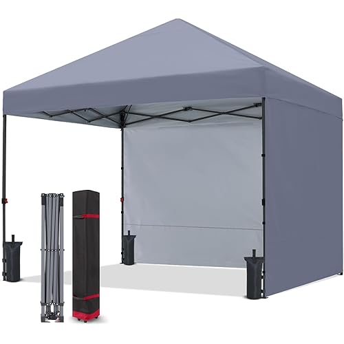 COOSHADE Pop Up Canopy Tent 10x10 with 2 Sidewalls, Outdoor Shade Instant Canopy Tents(Grey)
