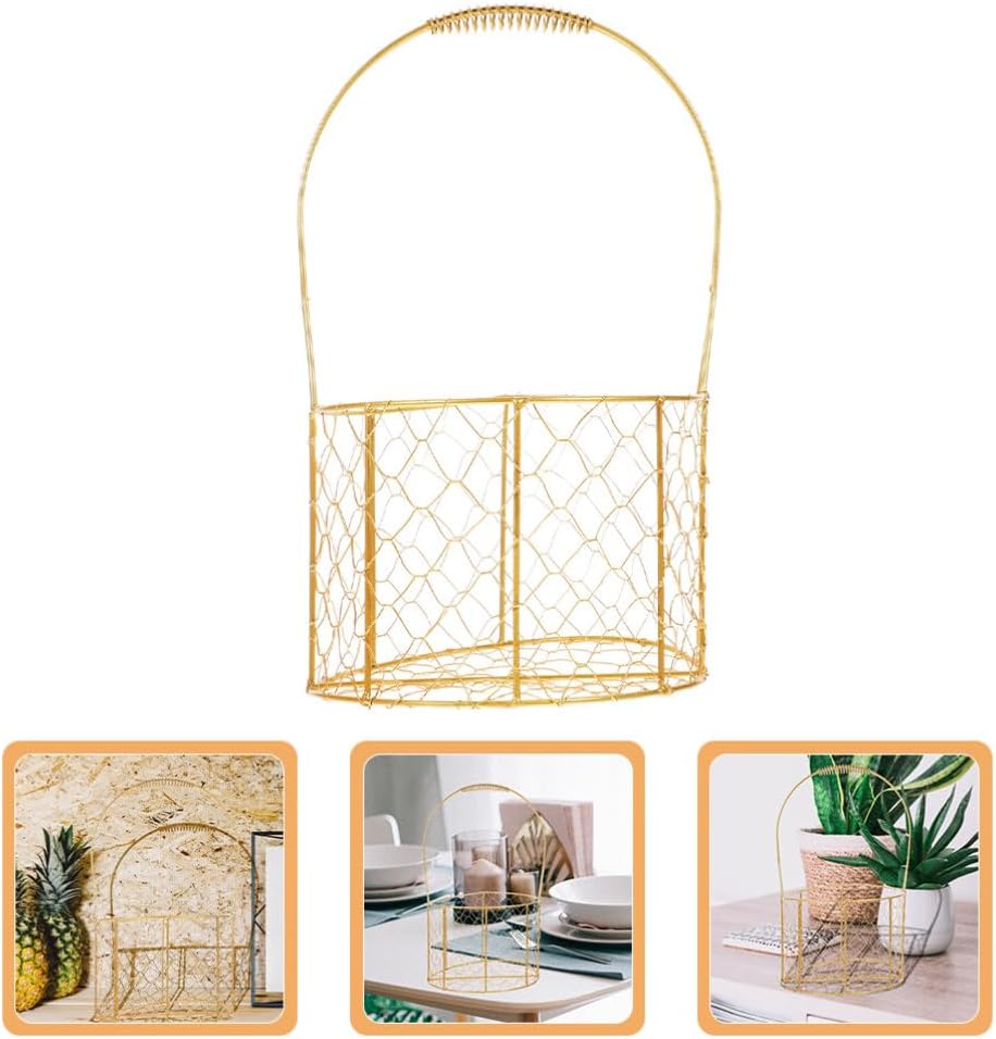 Gold Iron Wire Flower Girl Basket with Handle for Weddings image 3