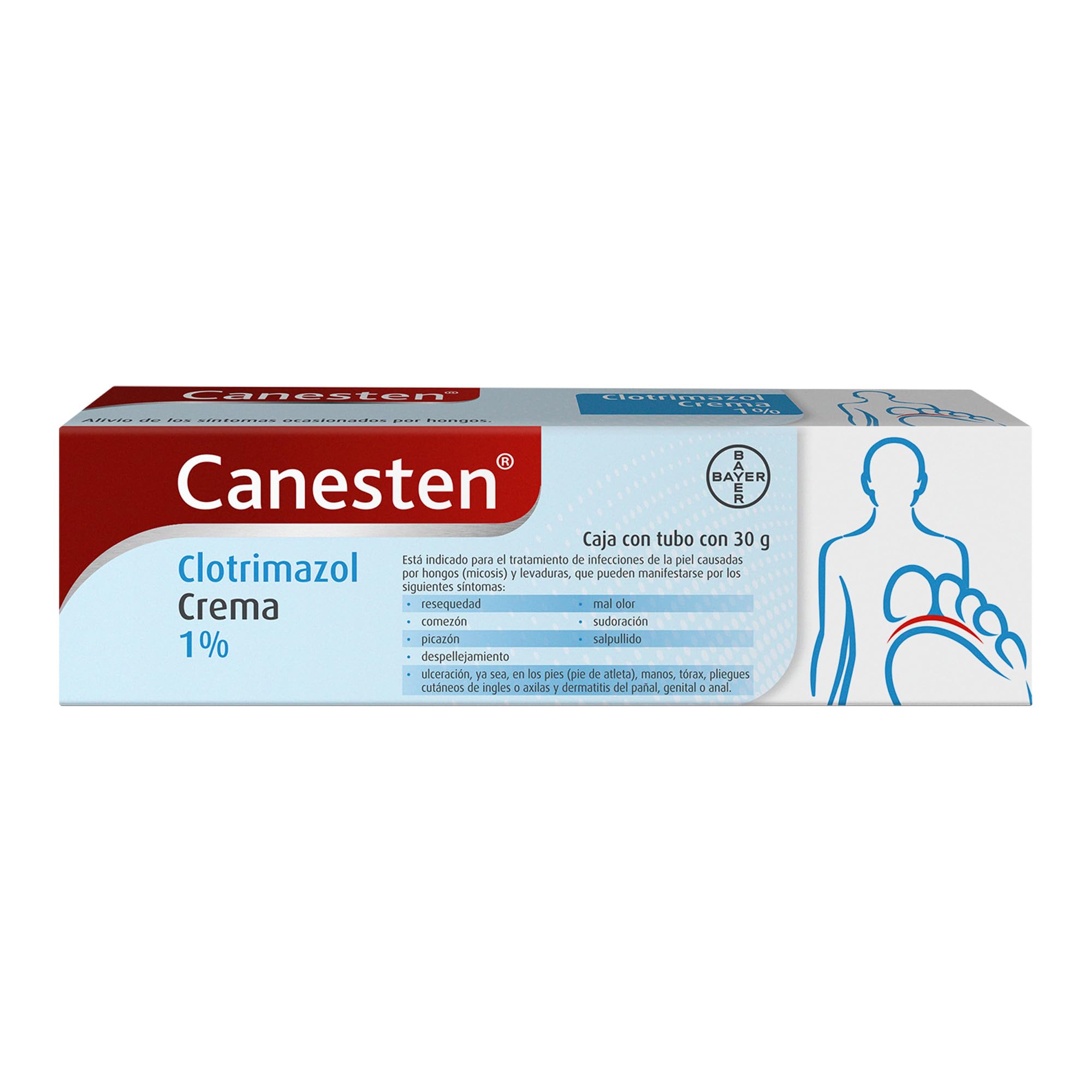 Canesten Antimicótico, Crema Eficaz para el Tratamiento Contra el Pie de Atleta, Clotrimazol 1%, Tubo con 30g