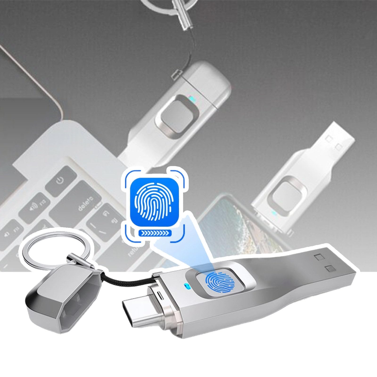 Chiavetta USB con crittografia delle Impronte digitali, Dispositivo di archiviazione antifurto in Metallo, 10 Impronte digitali, ID di Memoria consentiti 128GB