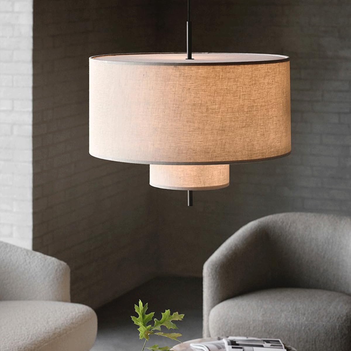 Luminaires Suspendus de Ferme, éclairage Suspendu Tambour à 2 Niveaux avec Abat-Jour en Lin, lustres Suspendus rustiques de 15,76 Pouces pour Salon Cuisine Salle à Manger E26
