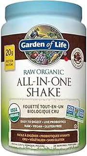 Garden of Life Raw All-in-One Nutritional Shake, Chocolate Cocoa, (28 servings- 1017g) Packed with 20 grams of Certified Organic Plant Protein packed with incredible nutrition to help build lean muscle. Assists in the building of lean muscle when combined with regular training and a healthy balanced diet