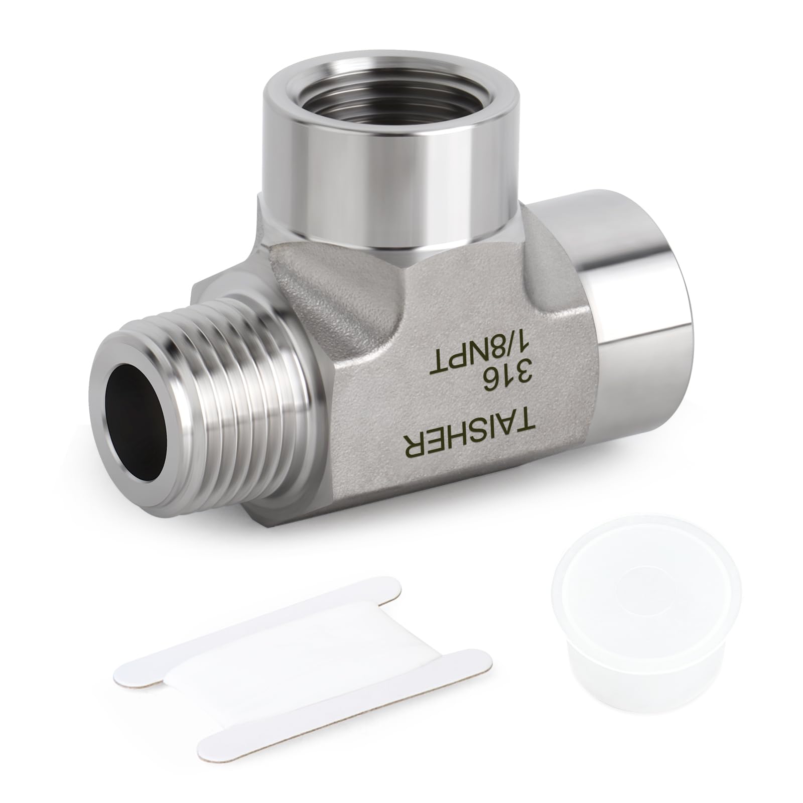 TAISHER 1PCS Forging of 316L Stainless Steel Tee Pipe Fittings, 1/8" NPT Female x 1/8" NPT Female x 1/8" NPT Male Pipe Fittings, Male Run Tee