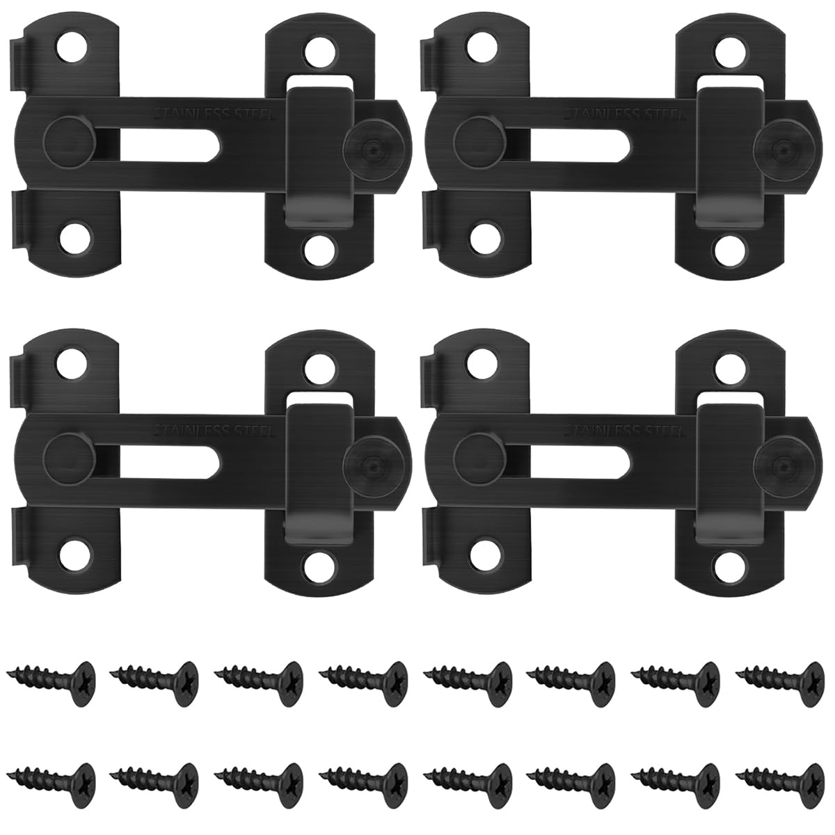 Croerw 4 Zoll Klappbarer Schiebetürriegel, Schwerlast-Türverschluss für Privatsphäre – Mattschwarz – für Schiebetüren, Schränke, Zäune – 4 Stück