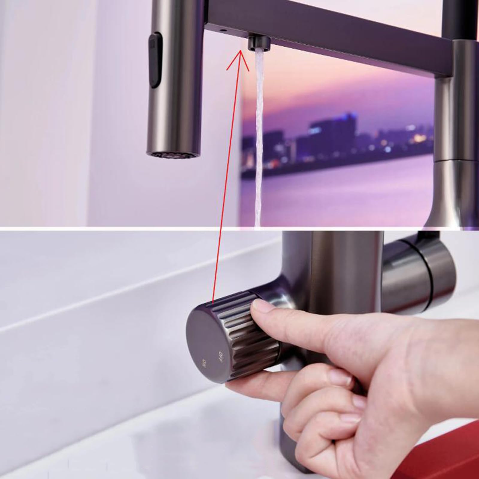 Grifo de Cocina 3 Vias Osmosis con Ducha Extraible Grifo 3 Vias Extensible Latón-Oro Rosa