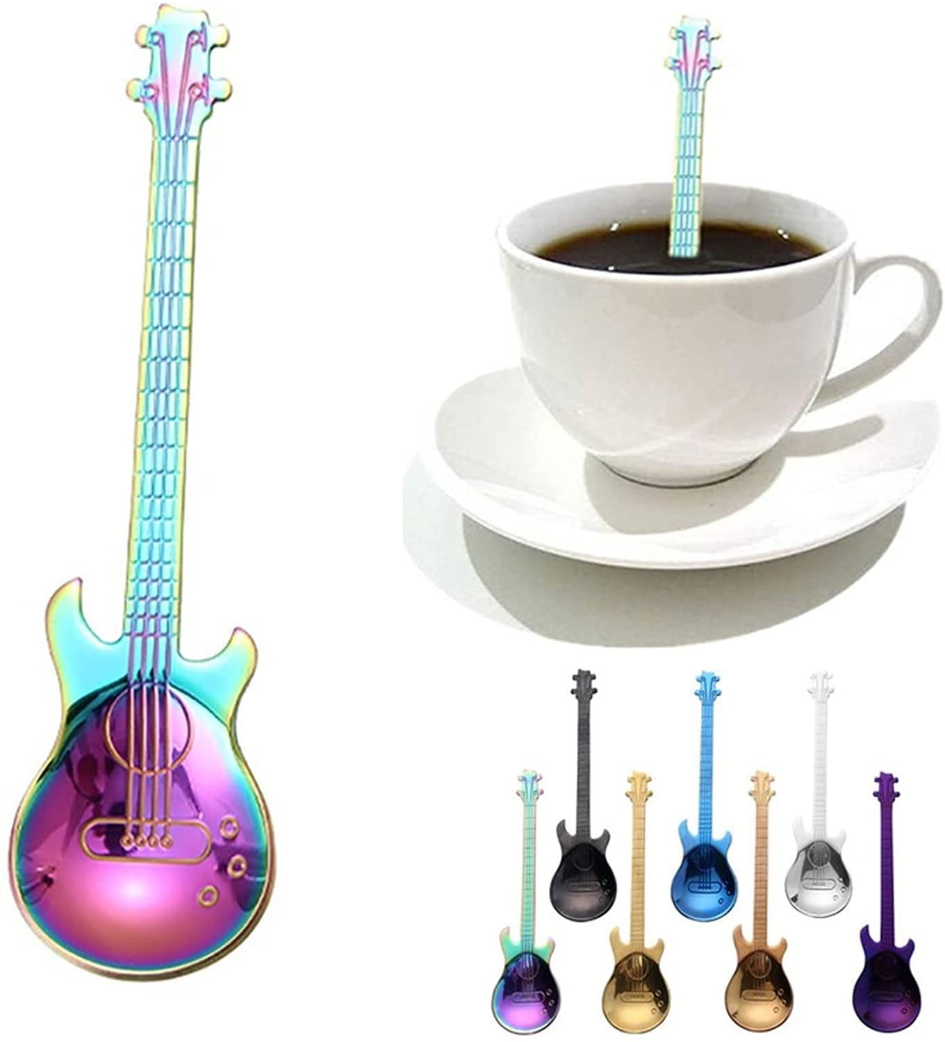 Löffel Restaurants Netter Edelstahl Gitarre Löffel Kaffee Küchenzubehör Musik Kaffeezubehör Home Küchentisch Geschirr Esslöffel Hause(Spoon Blue)