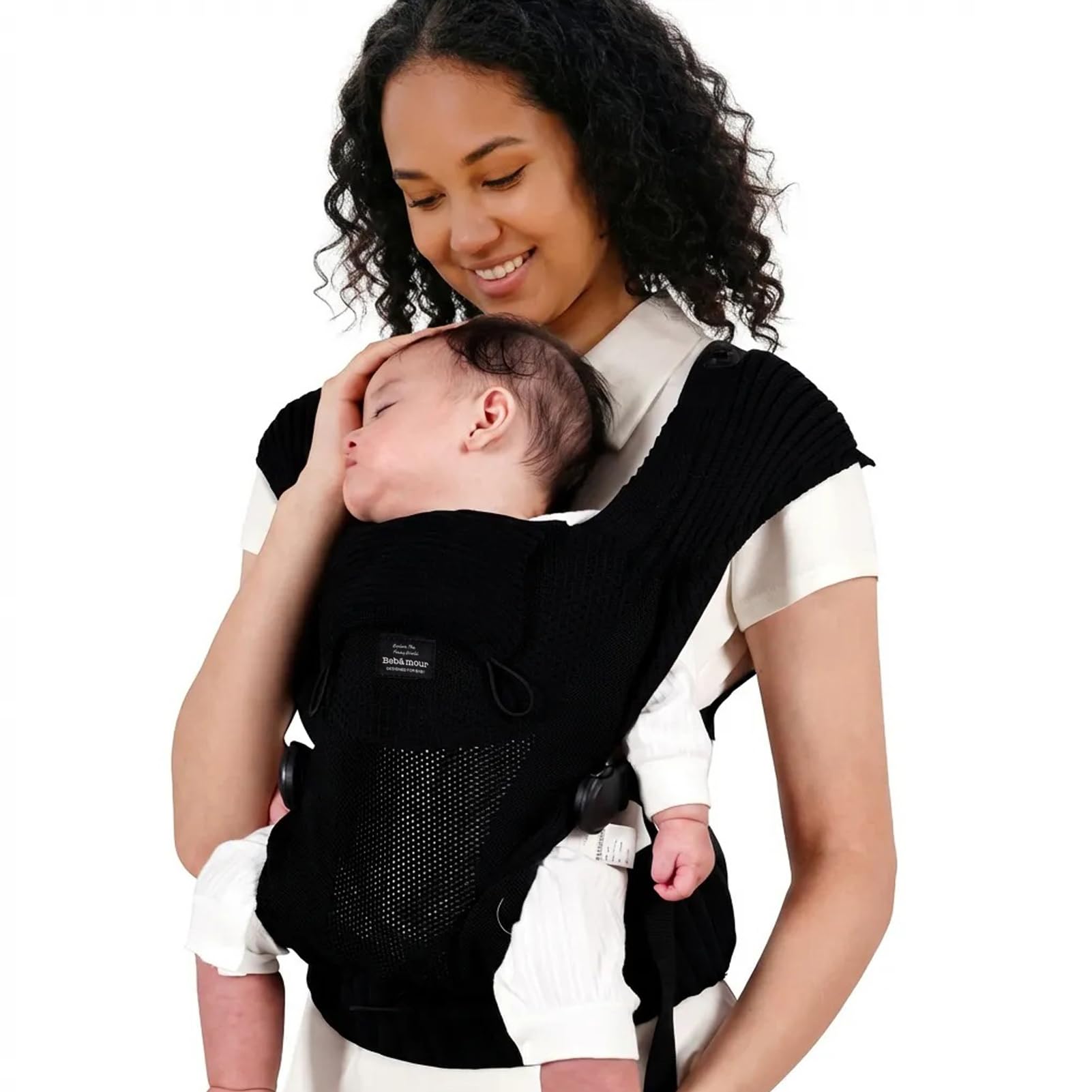 Bebamour Knit Baby Carrier,Cozy and Lightweight Carrier for 4-24 Months,Ergonomic Baby Carrier with Head Hood, Black - 4