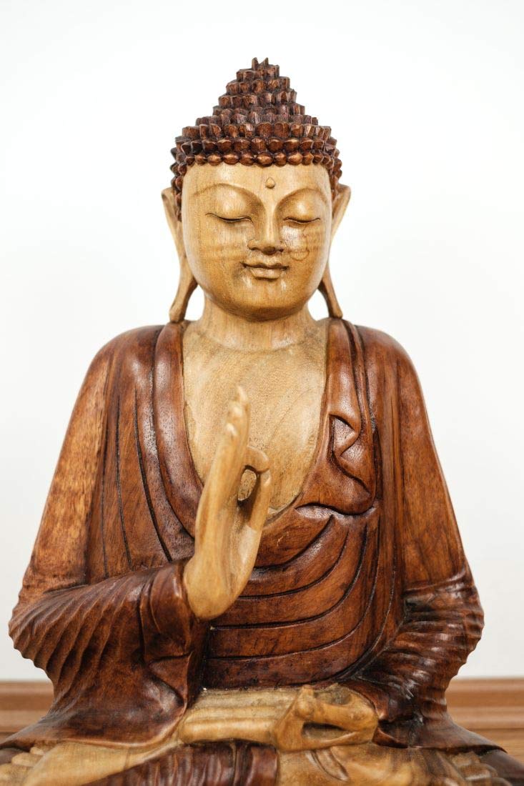 Livasia Bouddha en Bois de Bali, Statue bouddhique, Sculpture en Bois Massif, Durable et Fait Main (50 cm)