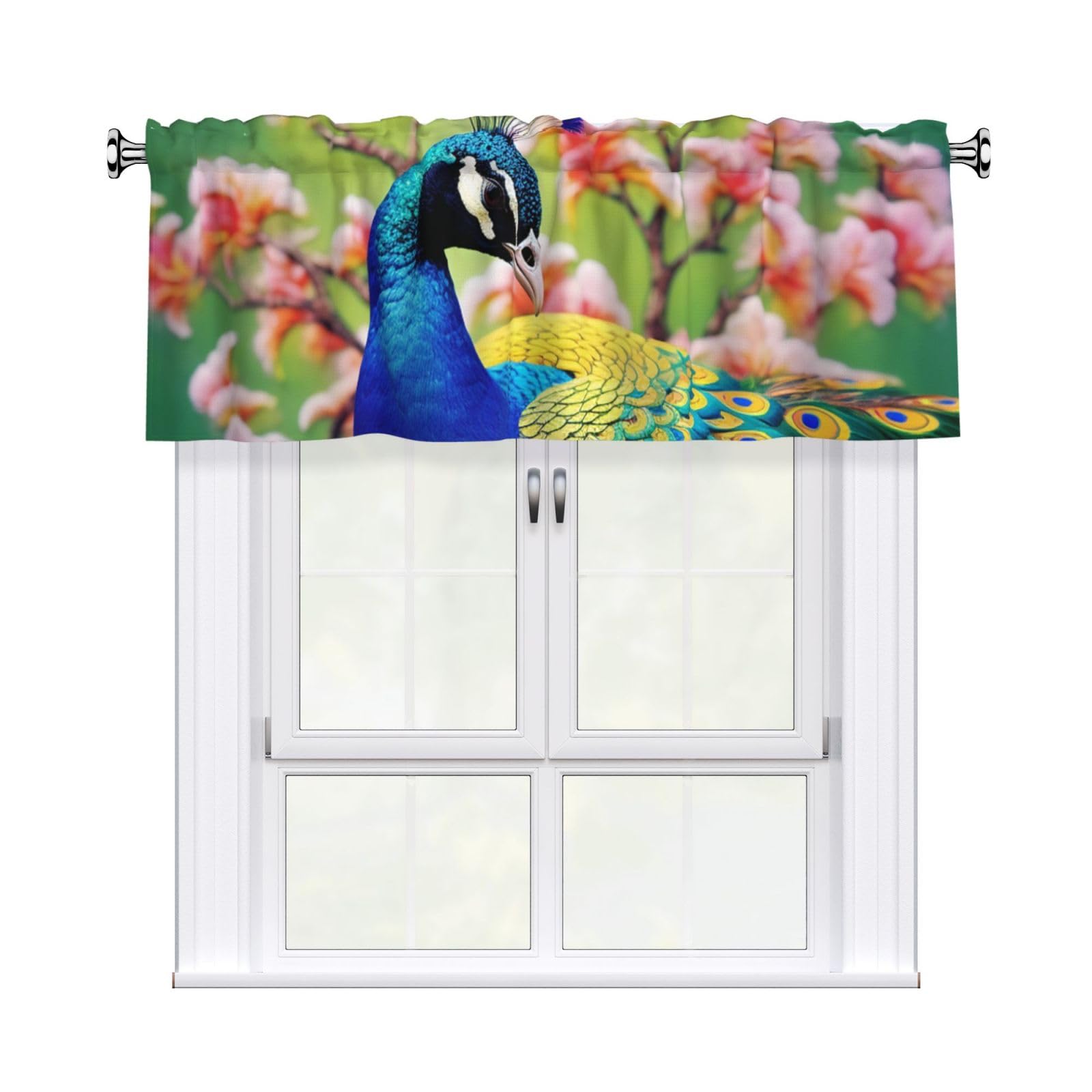 DWVTSLH Peacock Valances Curtains for Windows, Rod Pocket Drape Valence Blackout Short Curtains for Kitchen Bathroom Bedroom Window Treatment for Home Décor 54x18 Inch