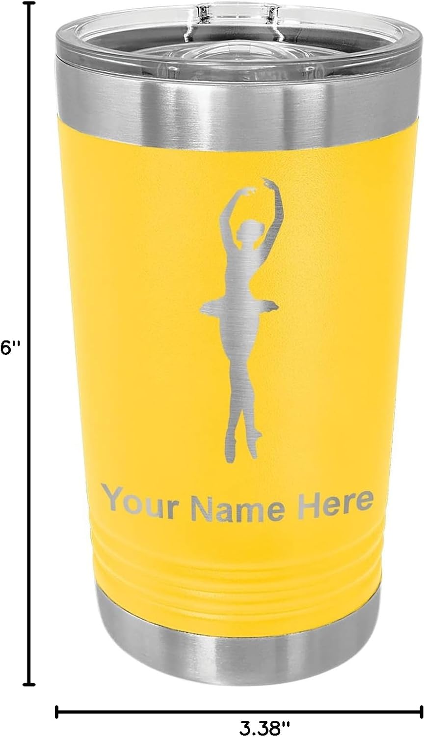 LaserGram 16oz Vacuum Insulated Pint Tumbler, Ballet Dancer Woman, Personalized Engraving Included (Yellow)