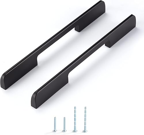 Miniatura 7 de Satanga Tiradores de gabinete de cocina con agujero central de 10 pulgadas, barra negra mate moderna, paquete de 5 tiradores sólidos estilo europeo