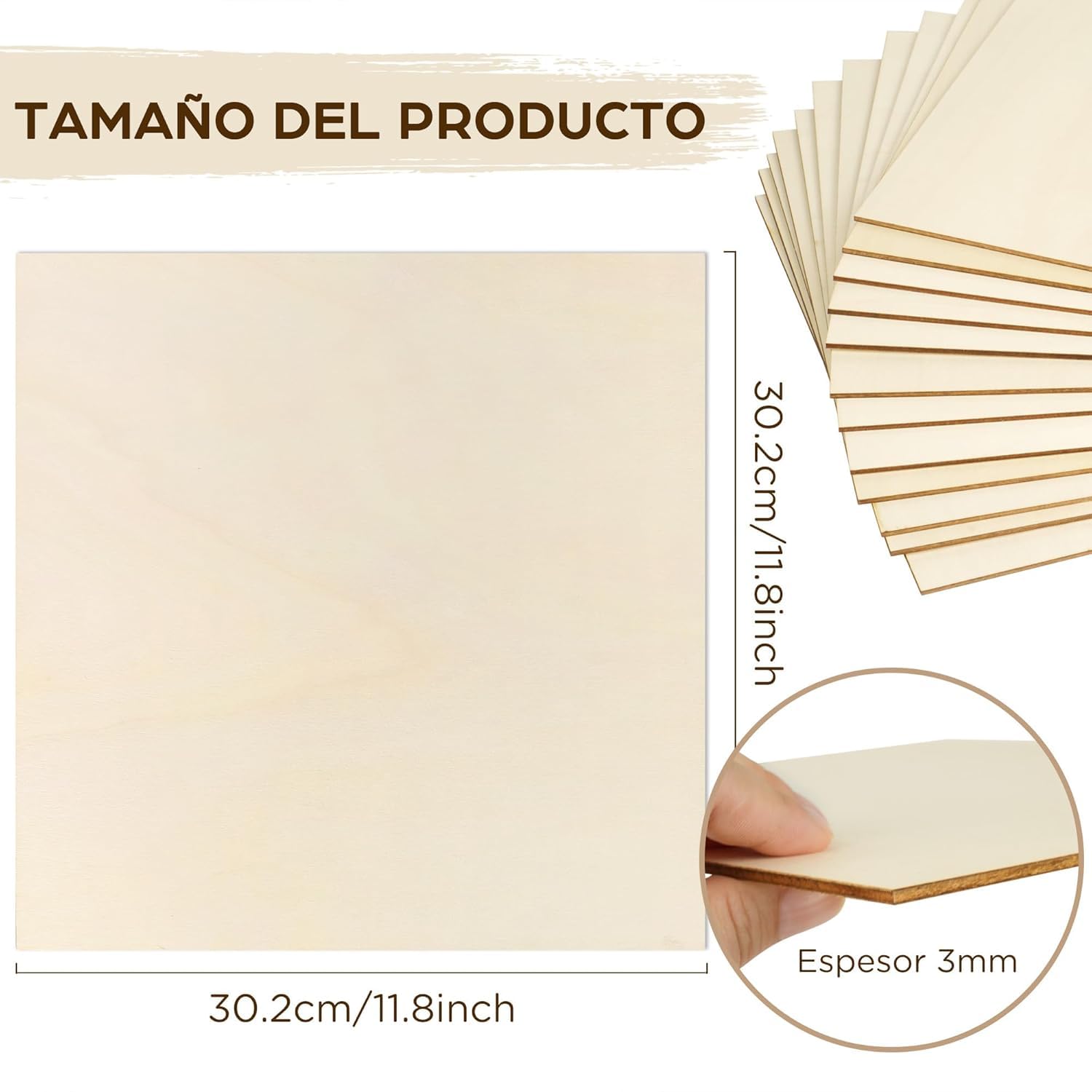 LotFancy Madera Contrachapada de 3 mm, 30 x 30 cm, 12 Piezas Paneles Finos de Bricolaje Cortados con Láser, Láminas de Madera Contrachapada, Manualidades, Kits de Construcción, Modelismo
