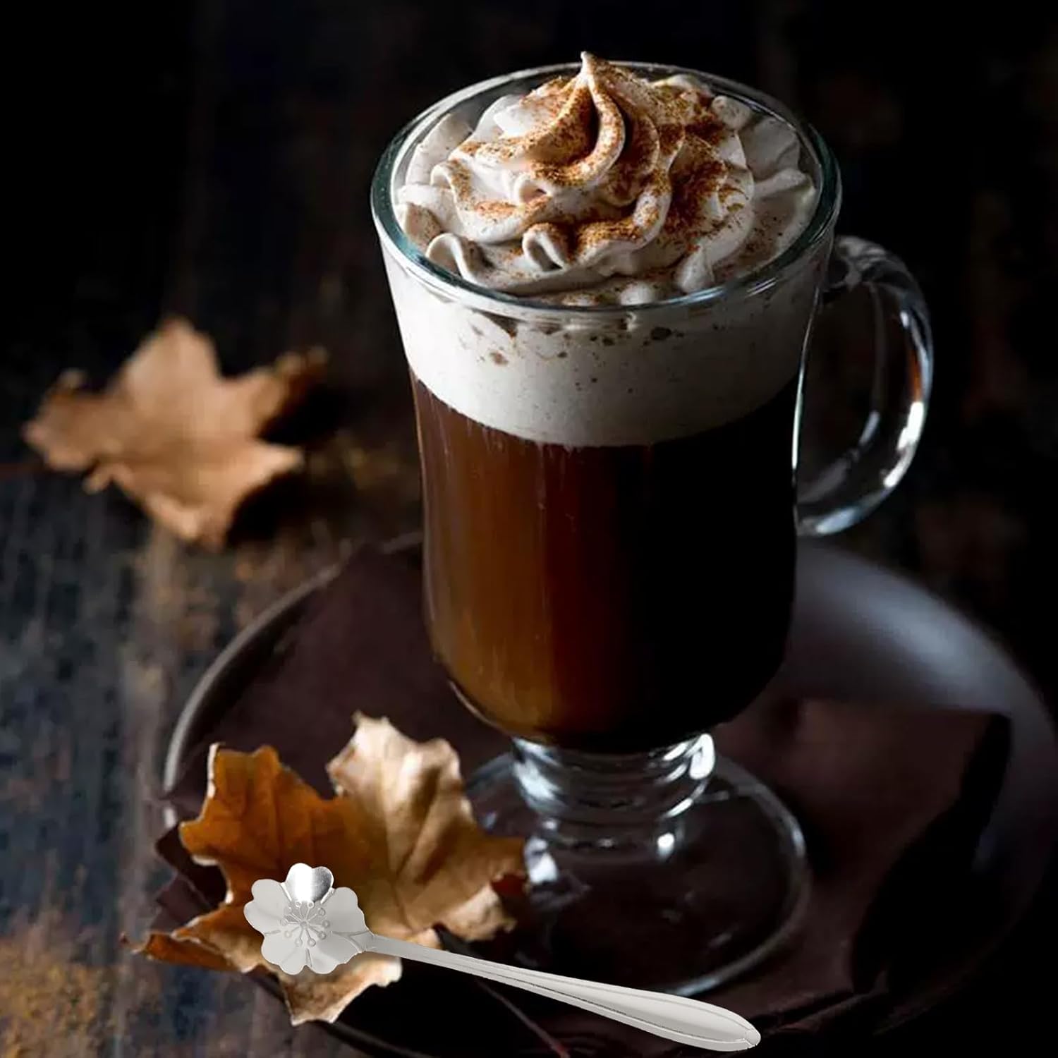 18 Pieces Irish Coffee Mugs Bulk with Handle 8.5 oz Clear Glass Mugs with Sakura Shaped Spoons for Espresso Cappuccino Ice Cream Tea for Wedding Graduation Party