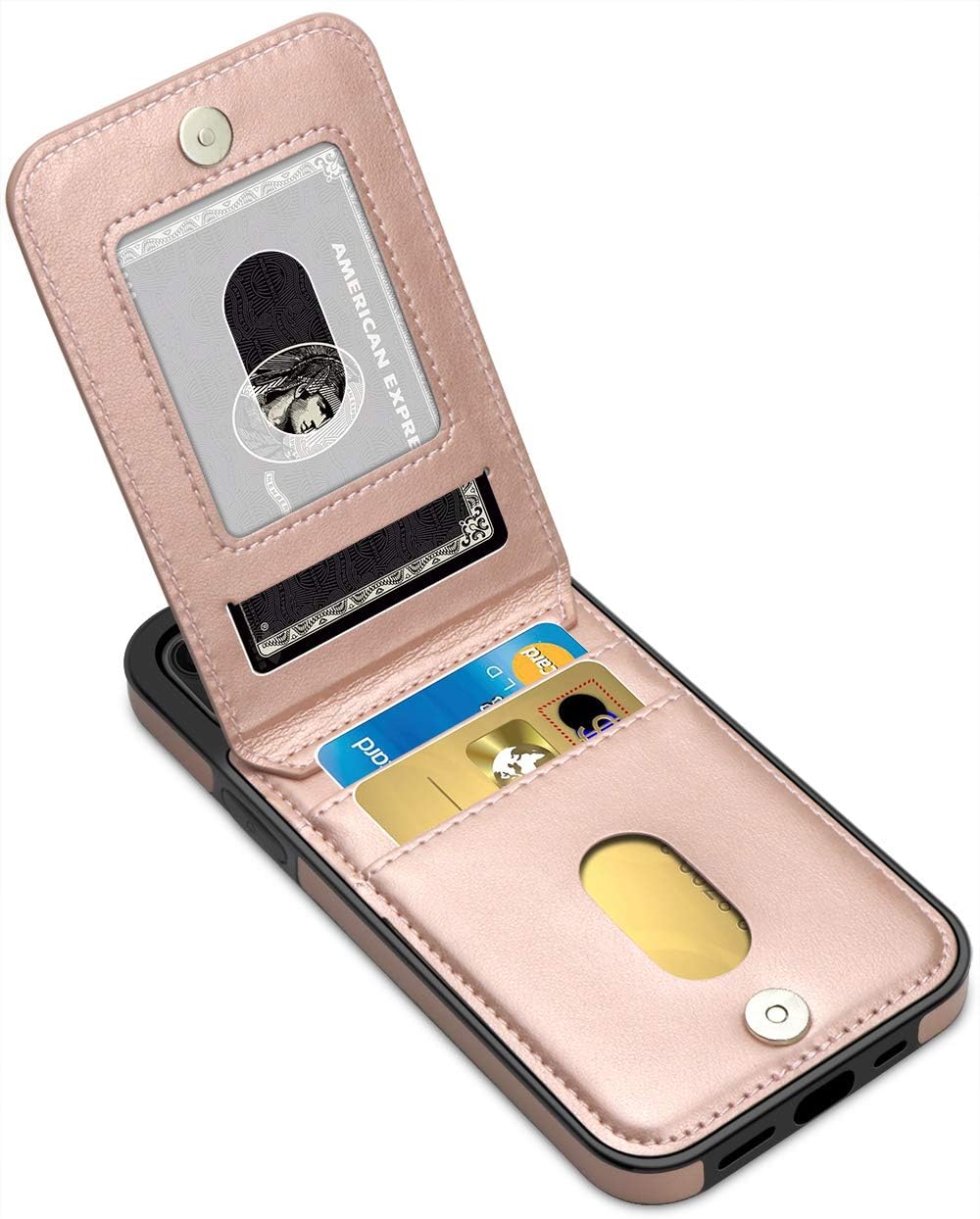 LakiBeibi Compatible with iPhone 12 Case for Women Dual Layer Premium Leather 12 Wallet Case with Card Slot Flip Protective Case Replacement for iPhone 12 & iPhone 12 Pro 6.1 Inches (2020), Rose Gold
