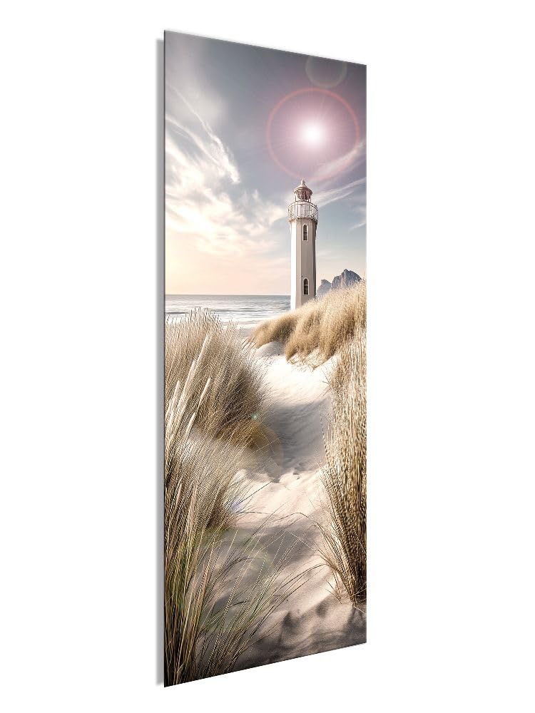 artissimo Glasbild 30x80 cm Bild Strand Leuchtturm AG5723A – Meerbild aus Glas, maritimes Wandbild hochkant