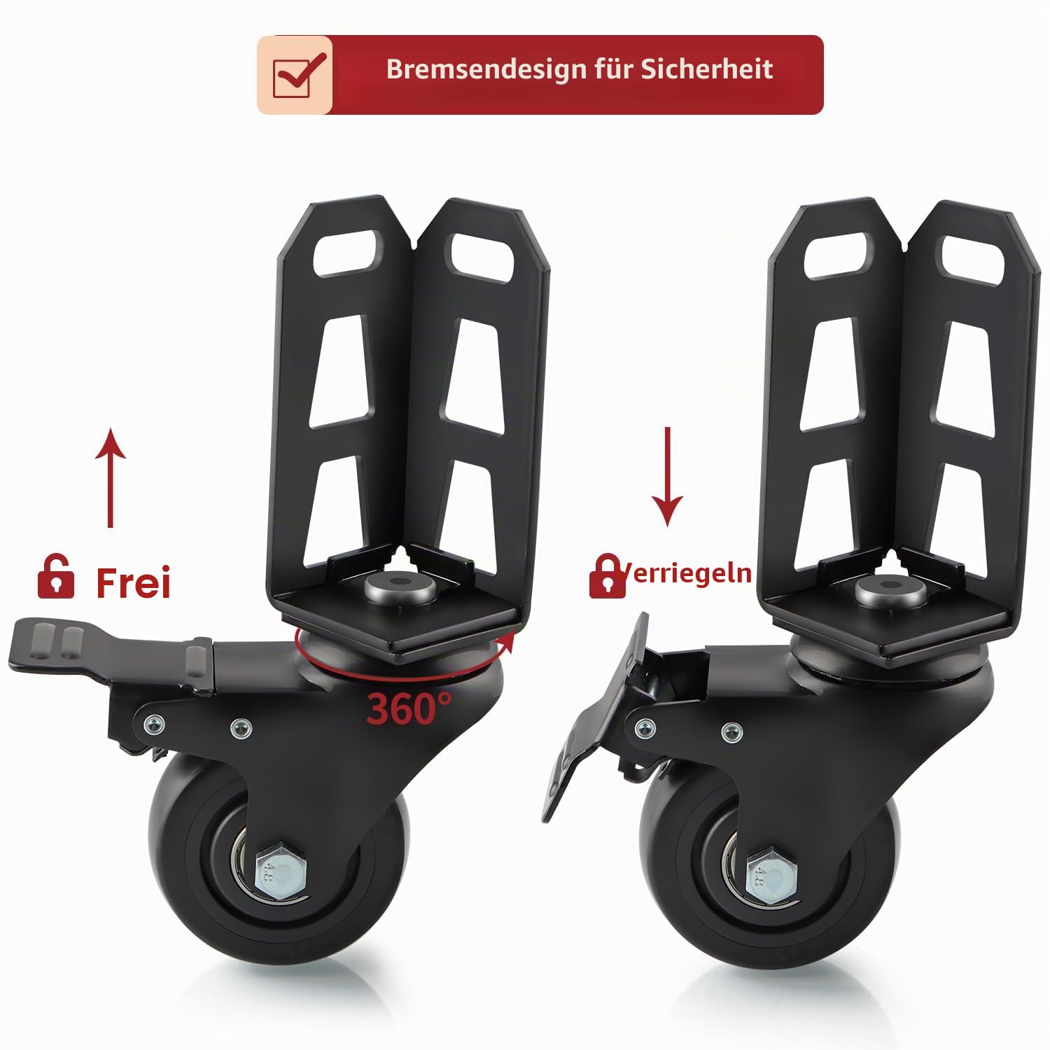 75 mm große Lenkrollen mit Bremsen, 4 Stück, Zubehör für Regalregale, passend für schraubenlose, selbstsichernde Regalregale, Gesamtbelastbarkeit 453,6 kg
