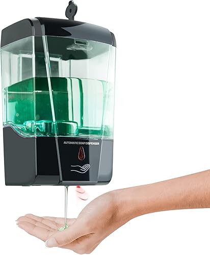 HOUSEHOLD WORLD Dispensador automático de jabón de montaje en pared, dispensador de jabón de manos de 23.7fl oz24 onzas, alimentado por batería,